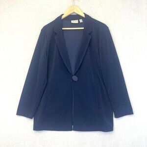 Susan Graver Slinky Blazer Jacket Petite Large LP Career Button Blue Stretch PL